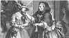 A detail from plate 1 of William Hogarth's (1697-1764) The Harlot's Progress, showing brothel-keeper Elizabeth Needham, on the right, procuring a young woman who has just arrived in London.